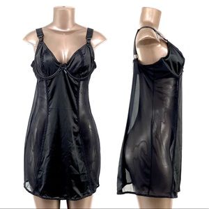 VICTORIA’S SECRET | VERY SEXY | Black Silk Slip w sheer panels